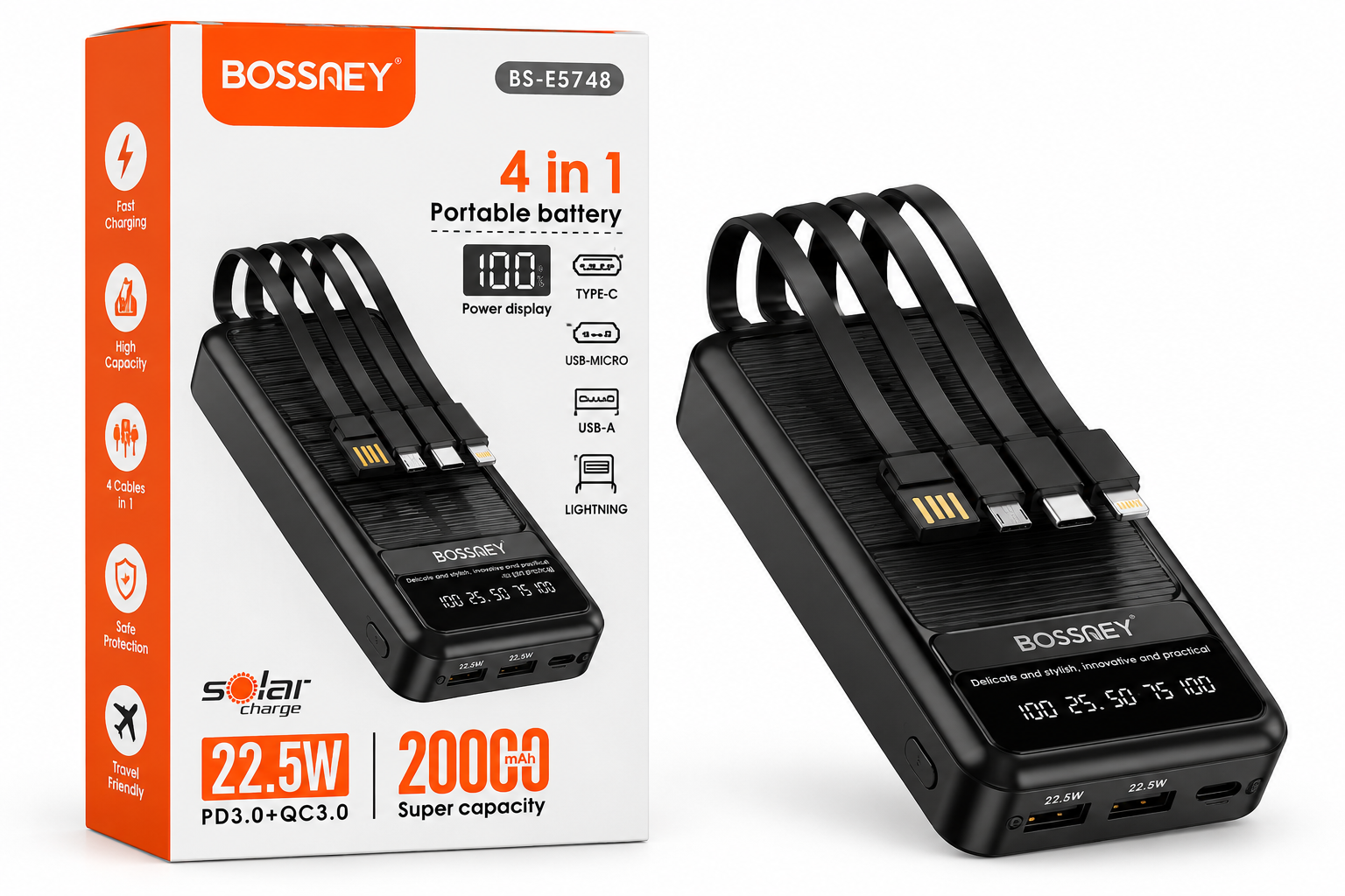 CARGADOR PORTÁTIL 4 EN 1 DE LA MARCA BOSSNEY (MODELO BS-E5748)