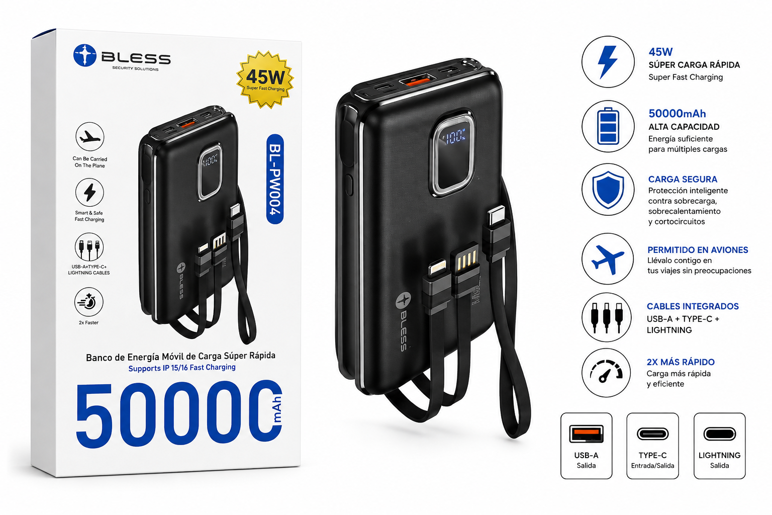 CARGADOR PORTÁTIL BLESS 50000mAh